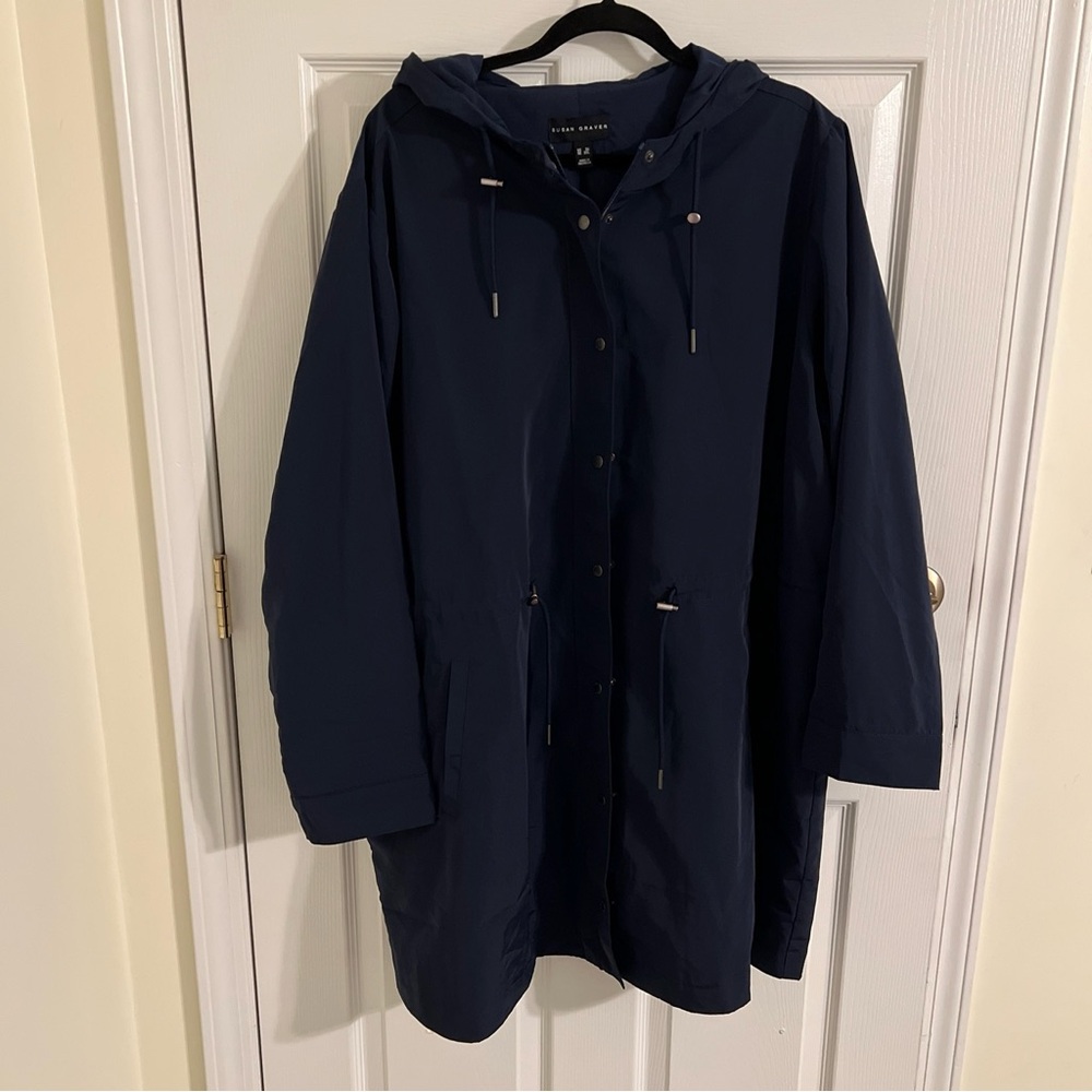 Susan Graver all weather jacket plus sz 3X NWOT navy blue med weight